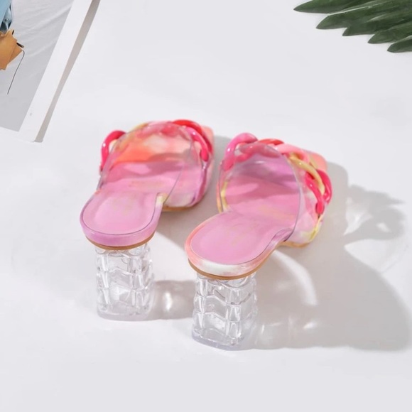 Clear Chain Decor Chunky Heeled Mules - Picture 2 of 5